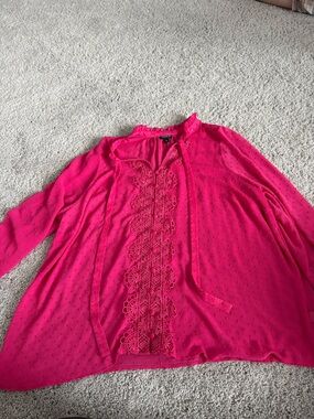 torrid Hot Pink Crochet-Front Tie-Neck Blouse